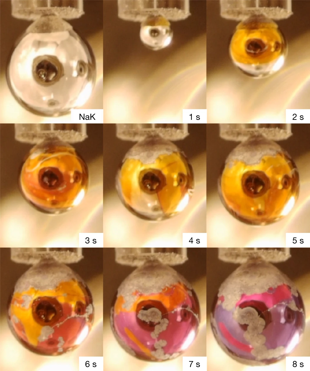 Layer of metallic water surrounding sodium and potassium alloy liquid drop